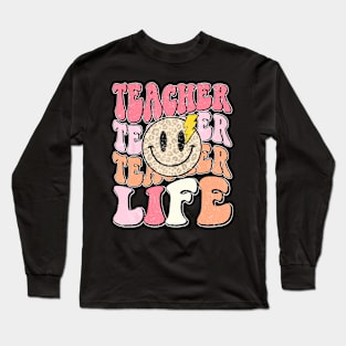 Teacher Life Back To School Groovy Happy First Long Sleeve T-Shirt